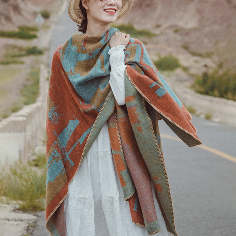 Tibetan Orange Shawl Warm Cloak Scarf - Orange - image 0