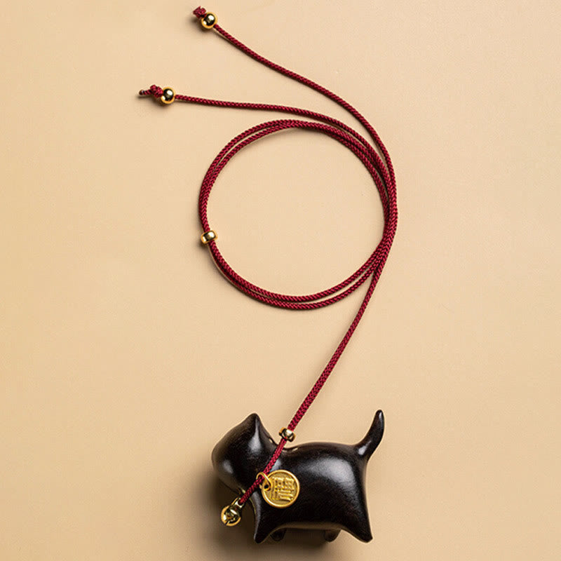 Buddha Stones Ebony Wood Green Sandalwood Lucky Cat Fu Character Lucky Fortune Bell Balance Car Hanging Decoration - Ebony Wood(Balance♥Calm) - image 1