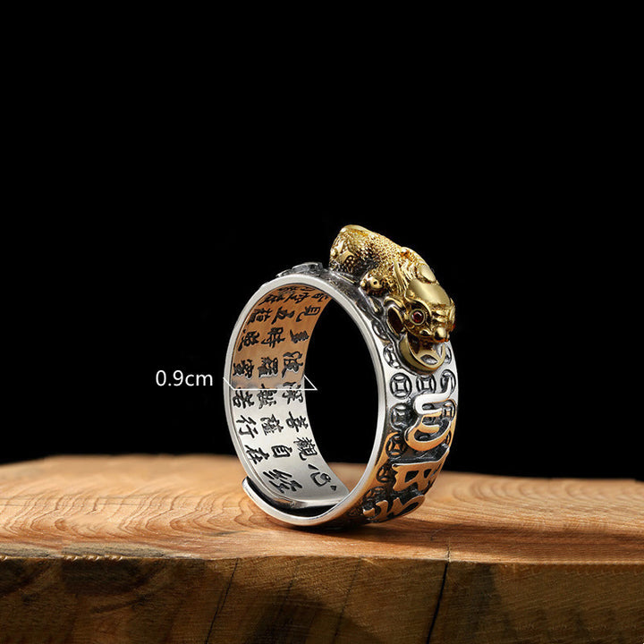 Buddha Stones Tibetan 990 Sterling Silver Om Mani Padme Hum PiXiu Dorje Vajra Heart Sutra Engraved Wealth Ring - image 7