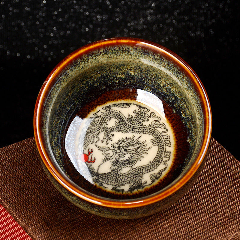 Buddha Stones Lotus Dragon Phoenix Koi Fish Chinese Jianzhan Ceramic Teacup Kung Fu Tea Cup 110ml