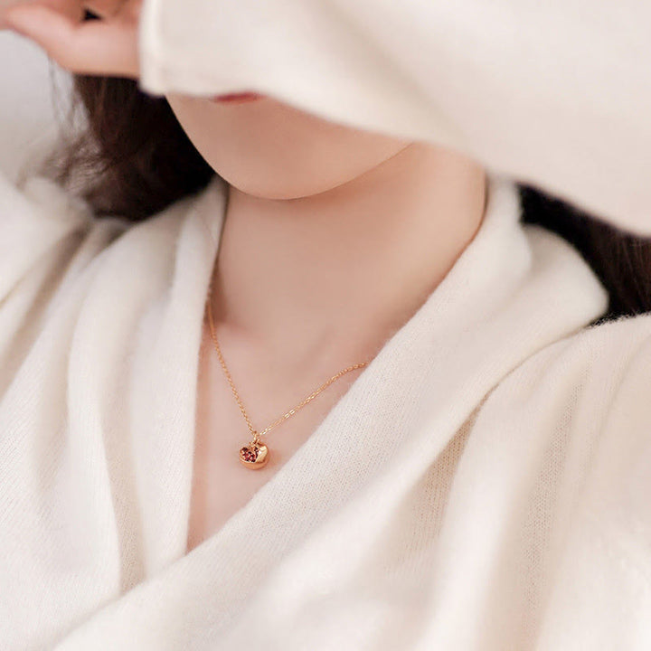 925 Sterling Silver 18k Gold Plated Pomegranate Garnet Crystal Passion Charm Necklace Pendant - image 3