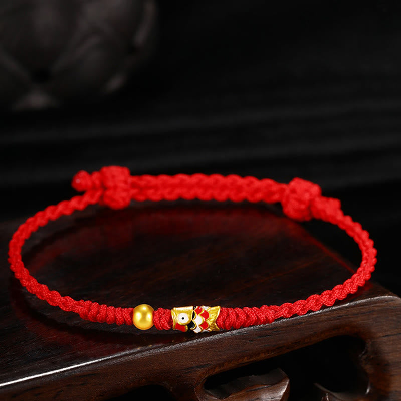 Buddha Stones 999 Gold Luck Koi Fish Handcrafted Braided String Bracelet