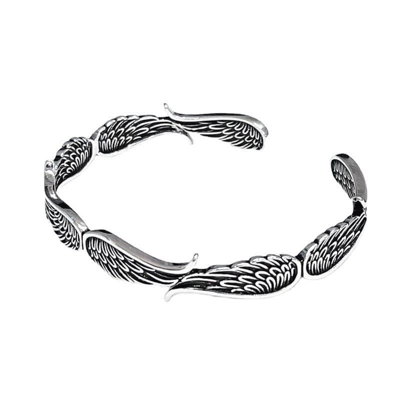 Buddha Stones Angel Wings Feather Pattern Carved Luck Cuff Bracelet Bangle - image 8