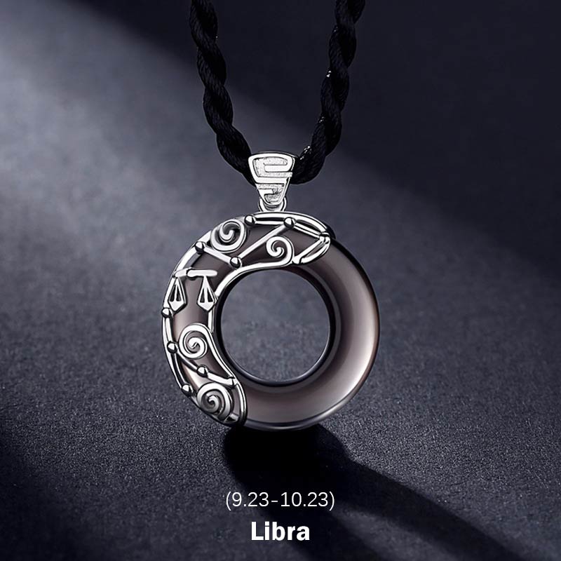 Buddha Stones 12 Constellations of the Zodiac Ice Obsidian Blessing Round Pendant Necklace - Libra - Rope - image 13