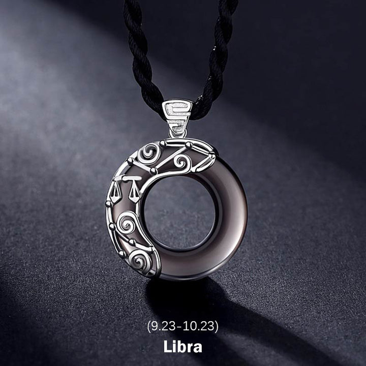 Buddha Stones 12 Constellations of the Zodiac Ice Obsidian Blessing Round Pendant Necklace - Libra - Rope - image 13