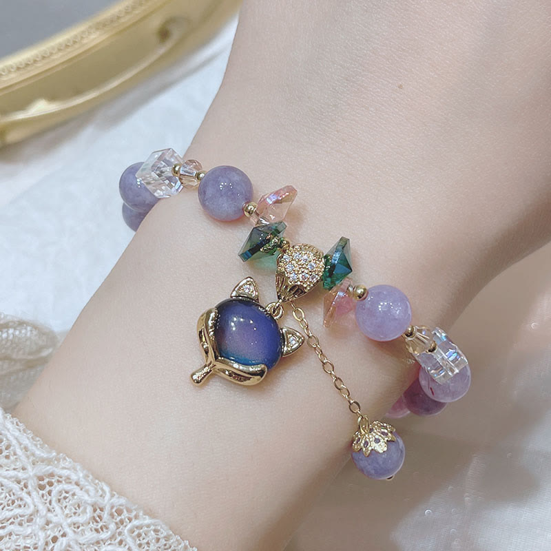 Buddha Stones Natural Purple Jade Fox Charm Happiness Bracelet