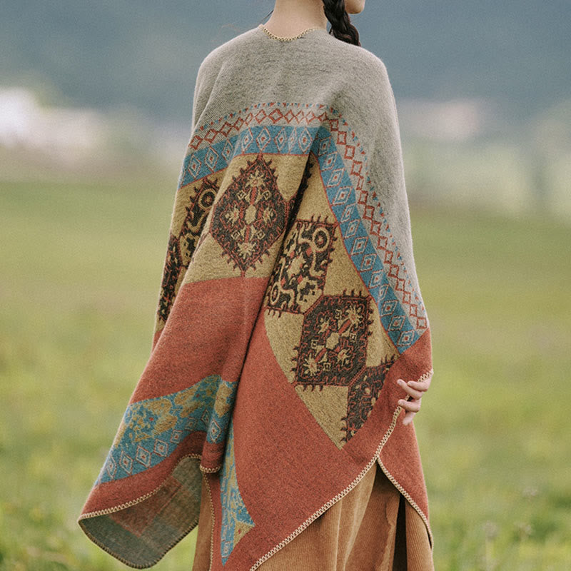 Buddha Stones Tibetan Shawl Diamond Pattern Winter Warm Cloak Scarf - image 2