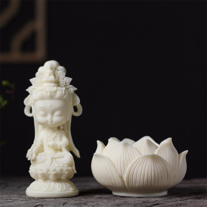 Buddha Stones Mini Ivory Fruit Kwan Yin Avalokitesvara Lotus Wealth Desk Decoration - image 4