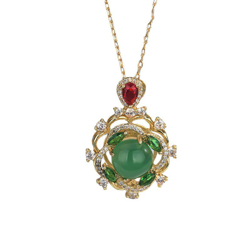 Buddha Stones Cyan Jade Red Crystal Luck Necklace - image 0