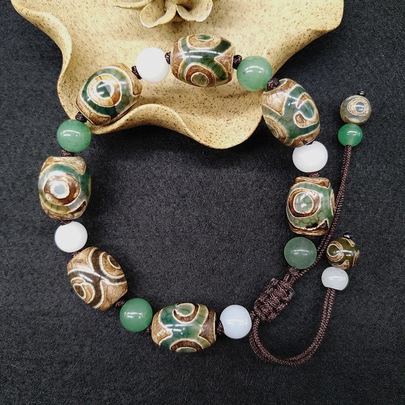 Buddha Stones Tibetan Three-eyed Dzi Bead Luck Protection Braided Bracelet