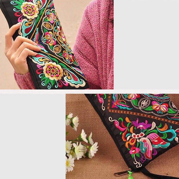 Buddha Stones Dragon Butterfly Cosmos Flower Embroidery Wallet Shopping Purse