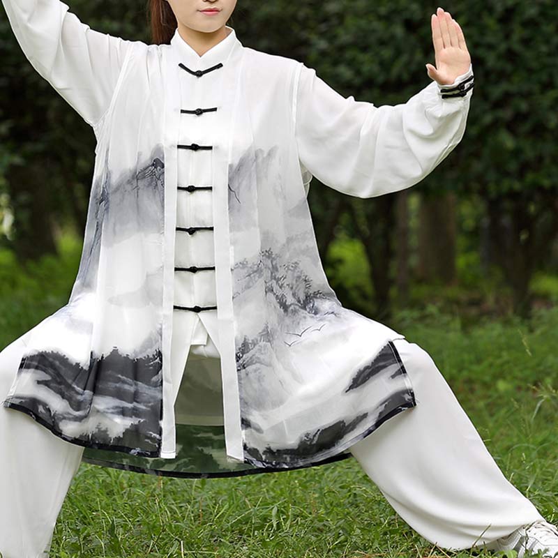 3Pcs Ink Painting Meditation Prayer Spiritual Zen Tai Chi Qigong Practice Unisex Clothing Set