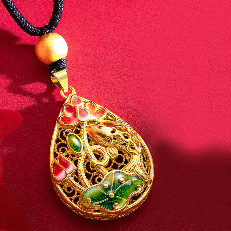 Buddha Stones Koi Fish Lotus Flower Leaf Copper Luck Necklace Pendant - image 4