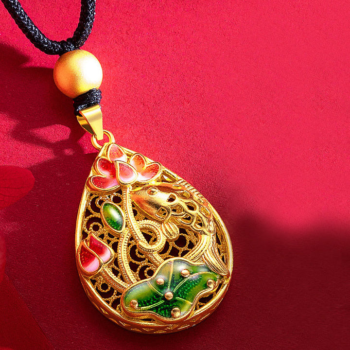 Buddha Stones Koi Fish Lotus Flower Leaf Copper Luck Necklace Pendant - image 4