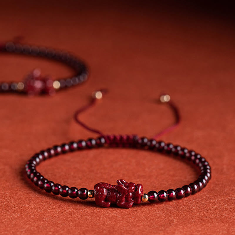 Buddha Stones Garnet Cinnabar PiXiu Blessing Calm String Bracelet