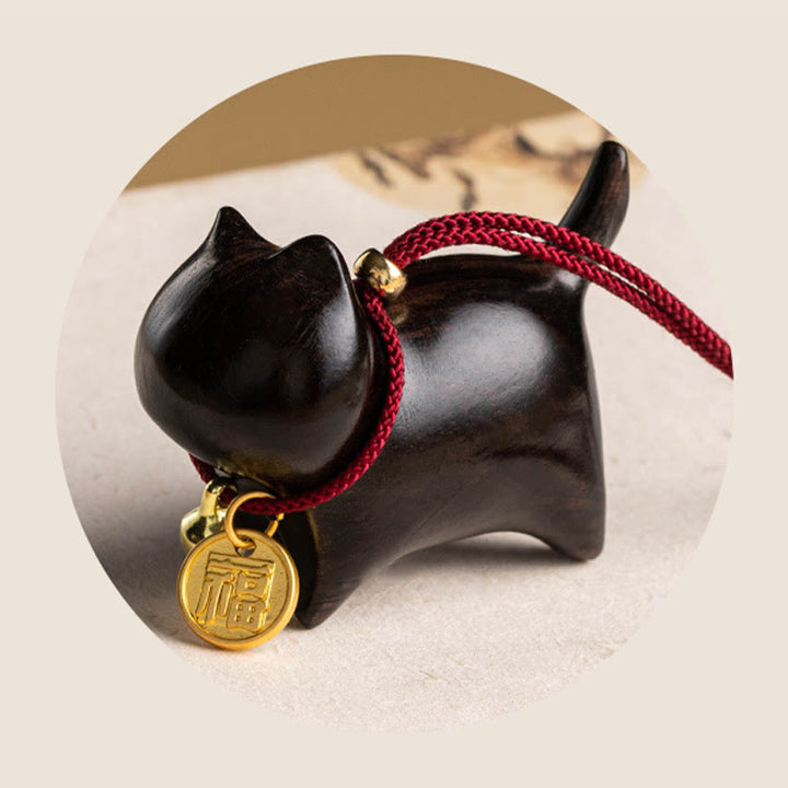 Buddha Stones Ebony Wood Green Sandalwood Lucky Cat Fu Character Lucky Fortune Bell Balance Car Hanging Decoration - image 8