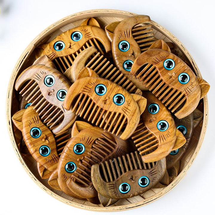 Simple Cat Pattern Green Sandalwood Cure Portable Comb - Green Sandalwood Comb 6.8*4.2*1cm - image 0