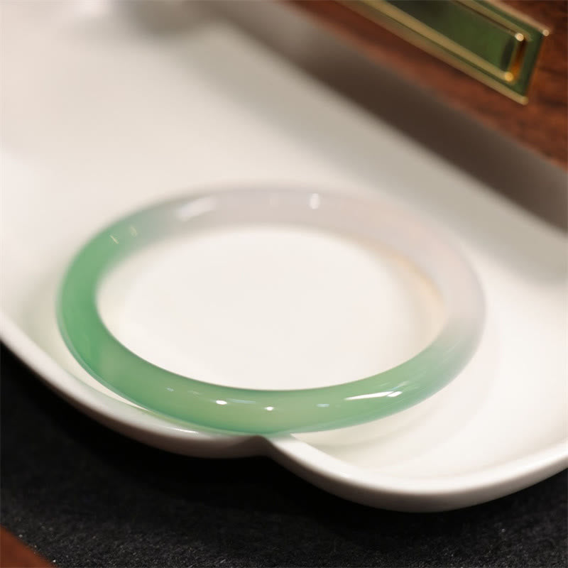 Buddha Stones Natural White And Green Chalcedony Agate Positive Cuff Bracelet Bangle - 60-61mm - image 1
