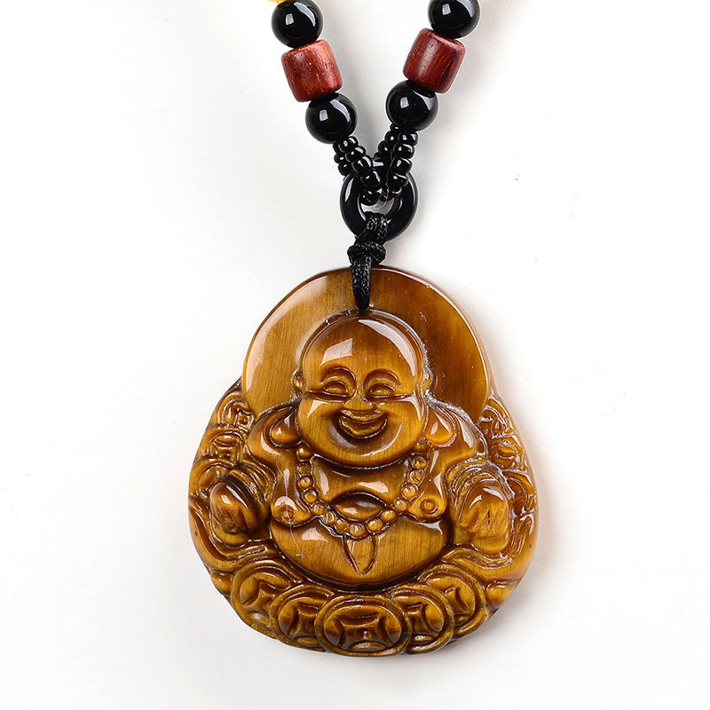 Buddha Stones Tiger's Eye Laughing Buddha Blessing Necklace - image 5