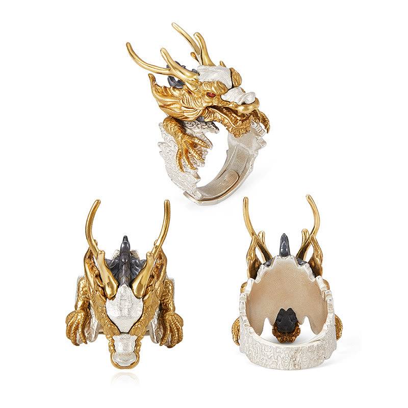 Buddha Stones 925 Sterling Silver Dragon Luck Success Protection Adjustable Ring Pendant - image 13