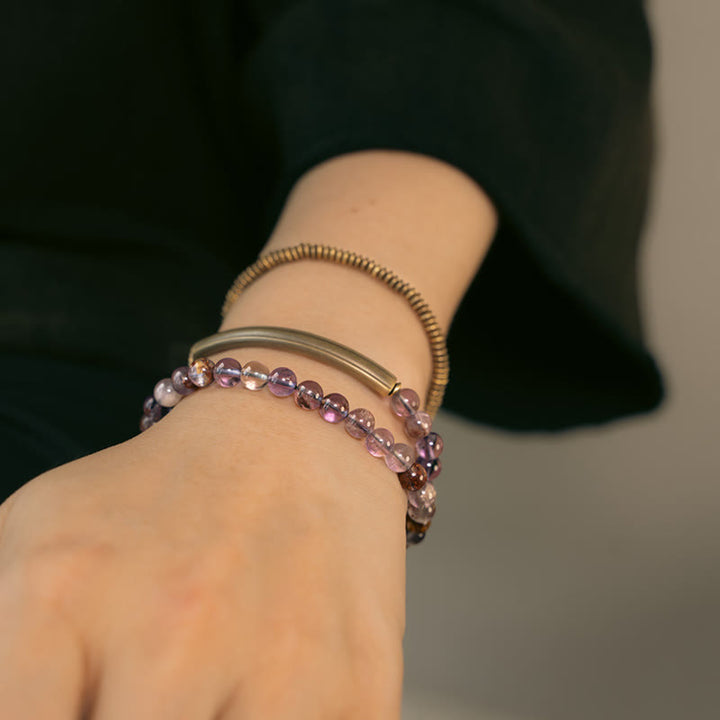 Buddha Stones Purple Phantom Red Hematoid Quartz Green Rutilated Quartz Copper Love Forgive Bracelet - image 3