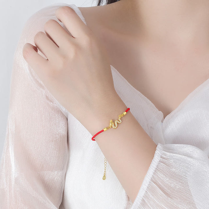 Buddha Stones 925 Sterling Silver Year Of The Dragon Auspicious Golden Dragon Luck Red Rope Chain Bracelet - image 7