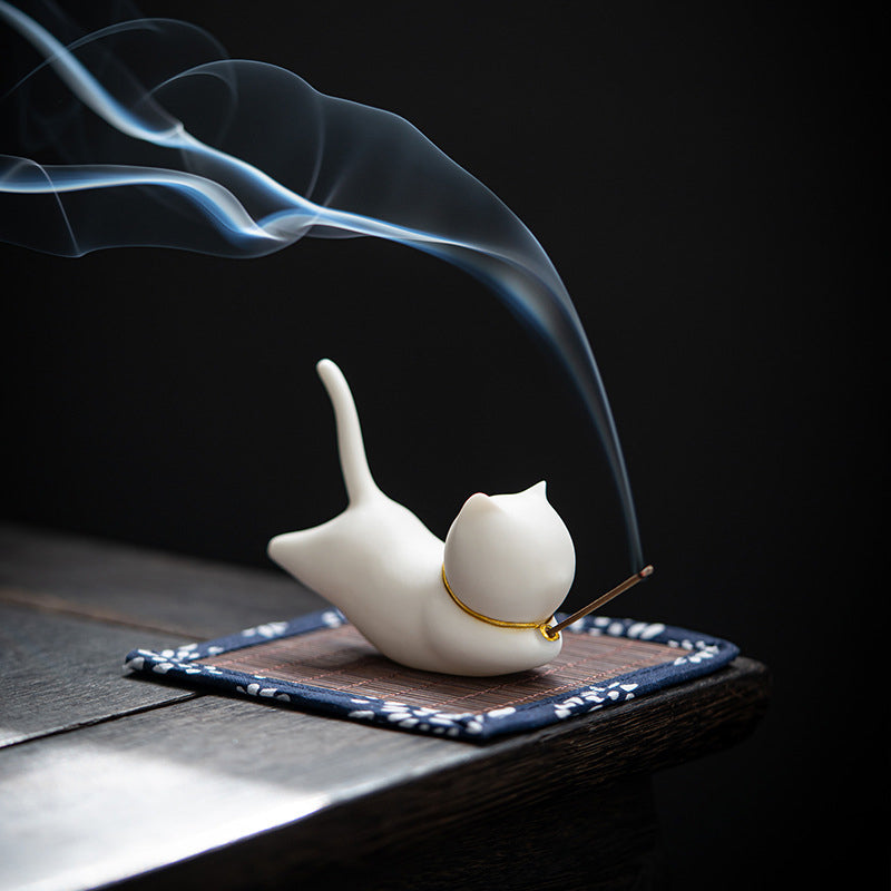 Lovely Cat Panda Ceramic Blessing Incense Burner Decoration - image 1
