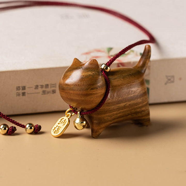 Buddha Stones Ebony Wood Green Sandalwood Lucky Cat Fu Character Lucky Fortune Bell Balance Car Hanging Decoration - image 11