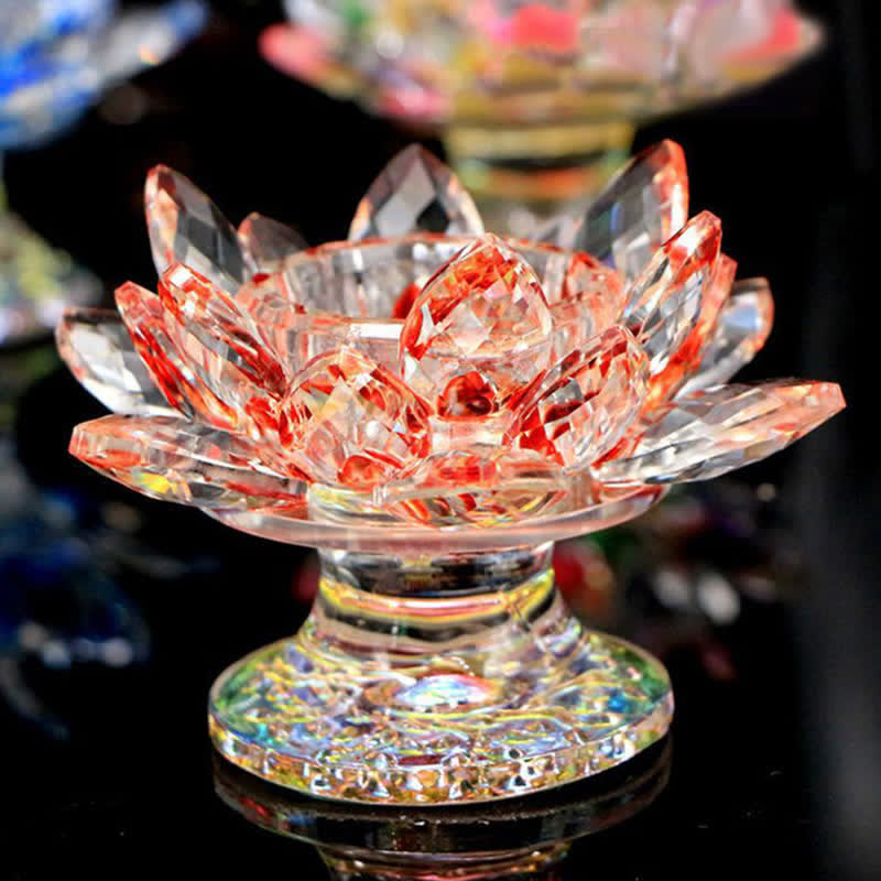 Lotus Flower Crystal Candle Holder Home Office Offering Decoration - Red - image 8