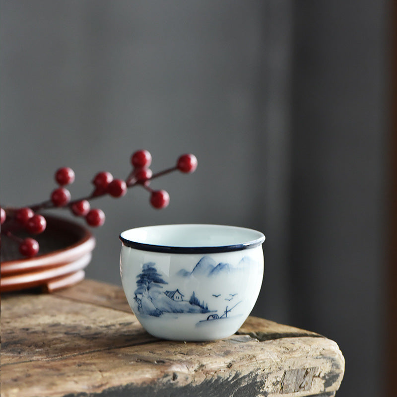 Buddha Stones Koi Fish Lotus Flower Leaf Mountains Tree Ceramic Teacup Kung Fu Tea Cup 130ml