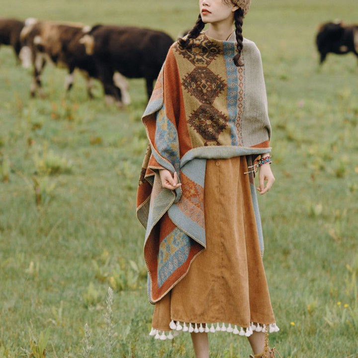 Buddha Stones Tibetan Shawl Diamond Pattern Winter Warm Cloak Scarf - image 4