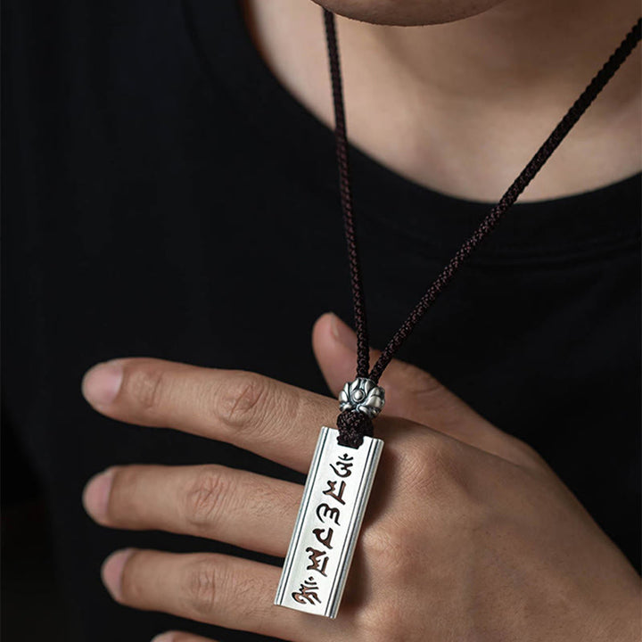 Buddha Stones 999 Sterling Silver Om Mani Padme Hum Engraved Lotus Wisdom Necklace Pendant - image 8