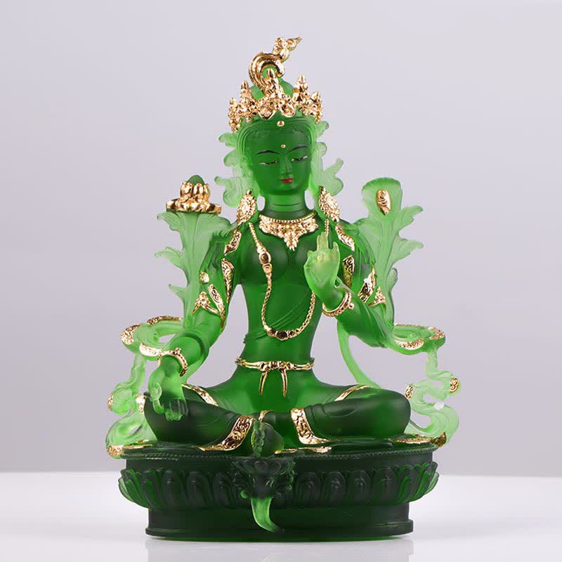 Bodhisattva Green Tara Handmade Liuli Crystal Art Piece Protection Home Office Statue Decoration - image 5