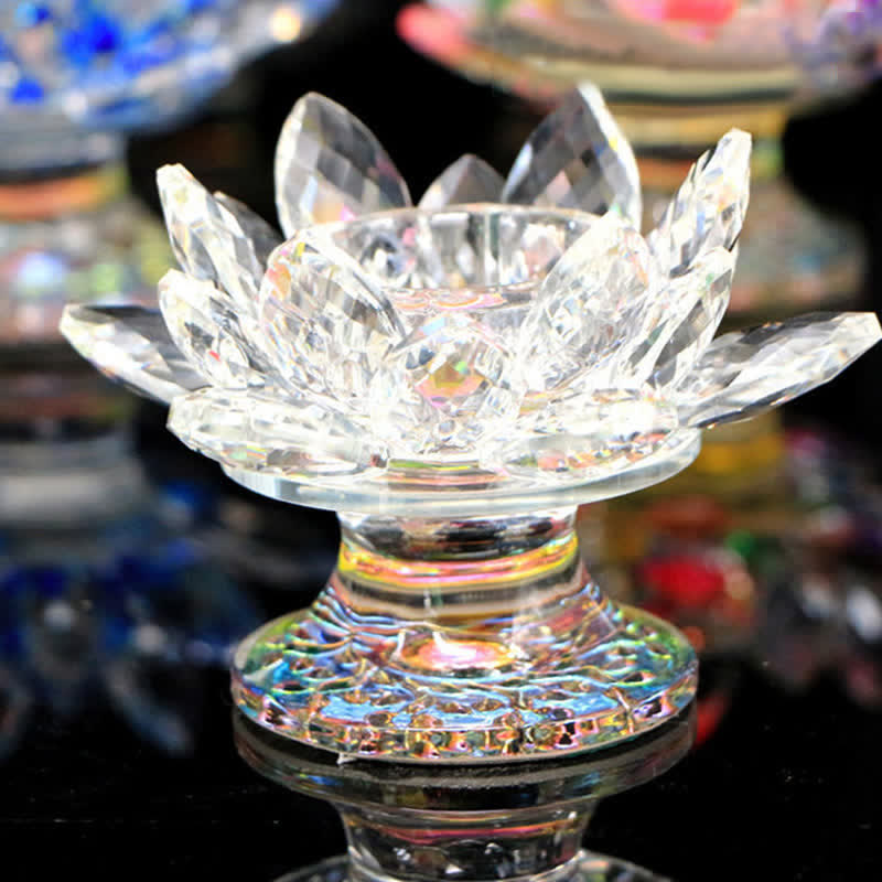 Lotus Flower Crystal Candle Holder Home Office Offering Decoration - White - image 12