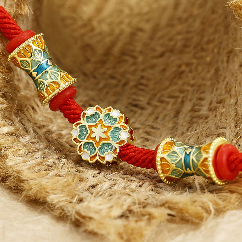 Buddha Stones Dunhuang 925 Sterling Silver Lotus Drum New Beginning Red Rope Bracelet - image 3