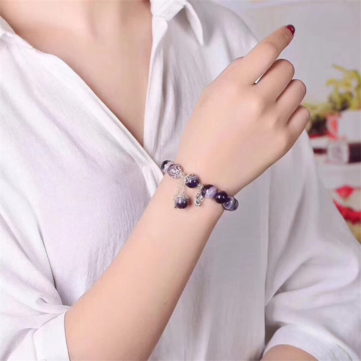 Buddha Stones 925 Sterling Silver Natural Amethyst Healing Feet Love Heart Charm Bracelet - image 4