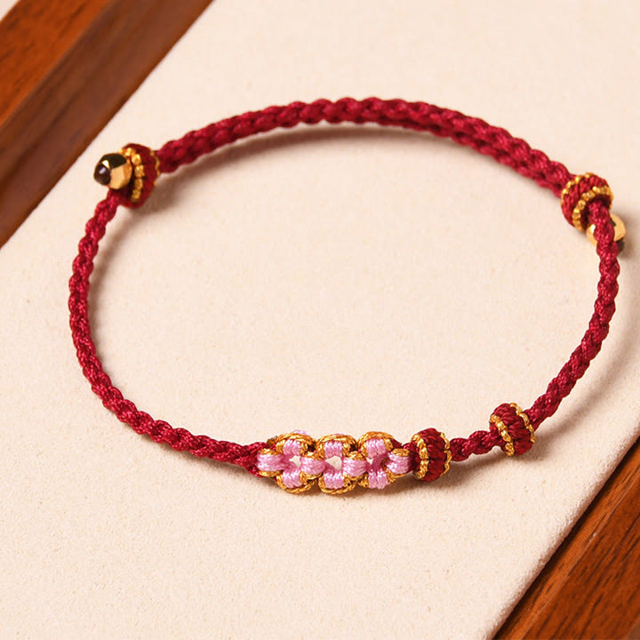 Buddha Stones Handmade Peach Blossom Protection Braided Rope Bracelet