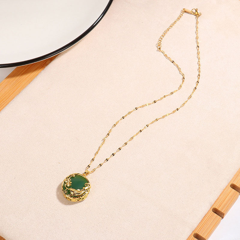 Buddha Stones Natural Jade Koi Fish Lotus Luck Necklace Pendant - image 3