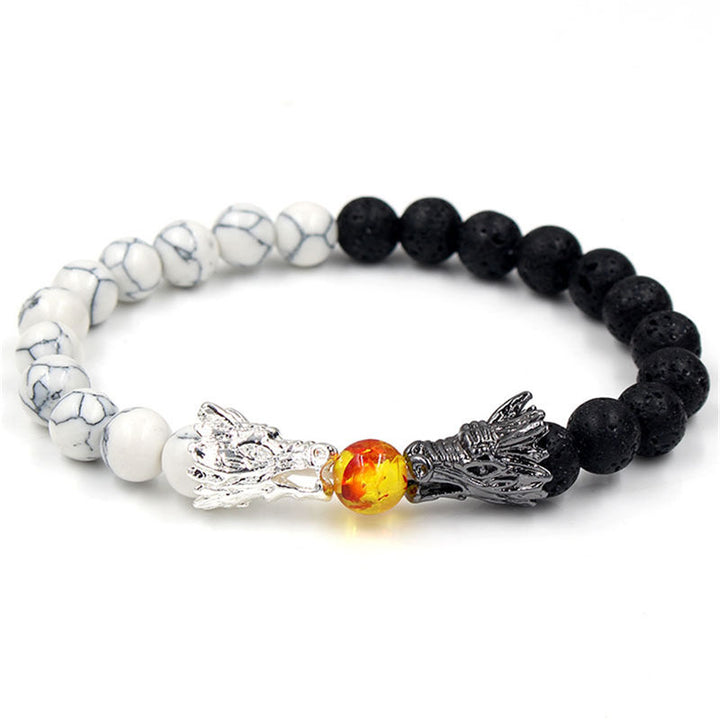 Buddha Stones White Turquoise Lava Rock Dragon Blessing Beaded Bracelet - image 1