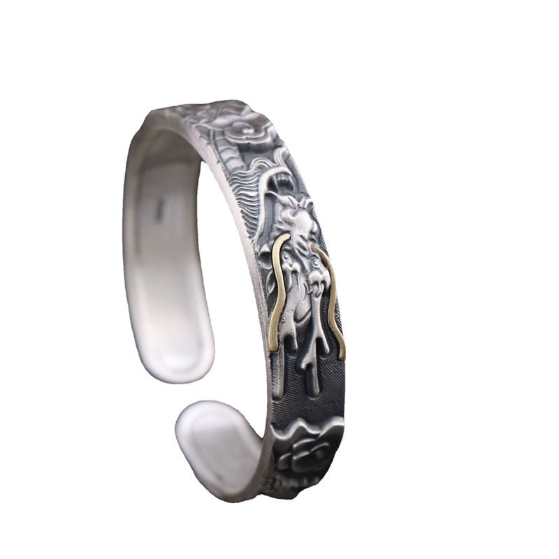 999 Sterling Silver Dragon Strength Protection Bracelet Bangle - image 5