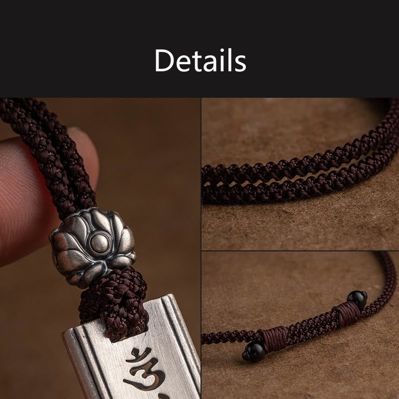 Buddha Stones 999 Sterling Silver Om Mani Padme Hum Engraved Lotus Wisdom Necklace Pendant - image 4