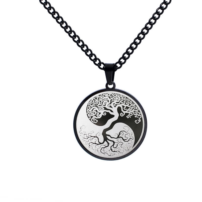 Buddha Stones The Tree of Life Titanium Steel Connection Necklace Pendant - Black - image 3