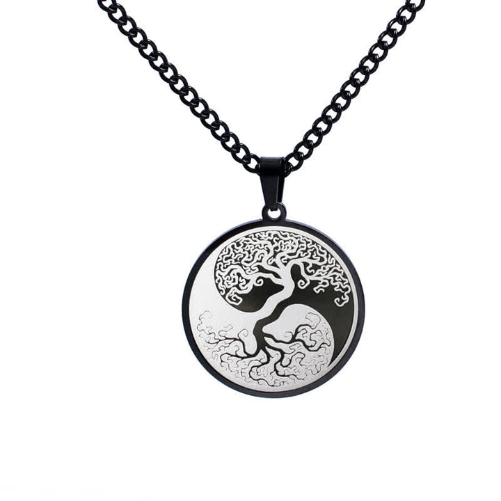 Buddha Stones The Tree of Life Titanium Steel Connection Necklace Pendant - Black - image 3