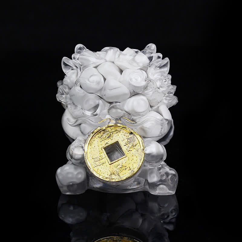 Buddha Stones Handmade Cute PiXiu Gold Coin Crystal Fengshui Energy Wealth Fortune Home Decoration - White Turquoise - image 19