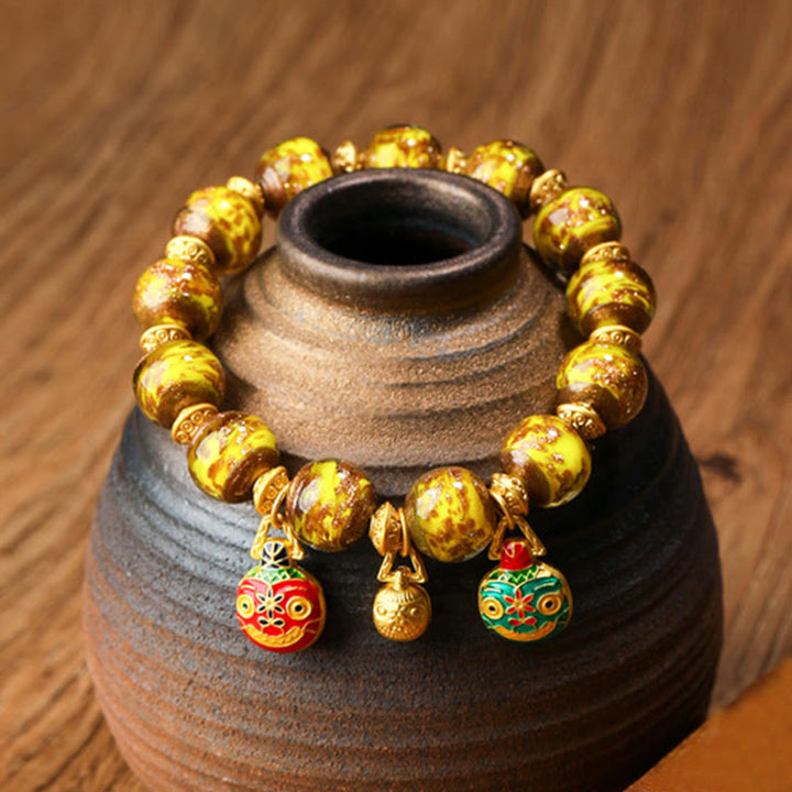 Buddha Stones Gold Swallowing Beast Family Charm Liuli Glass Bead Fortune Bracelet - Gold - Gold Swallowing Beast Family - 12mm - image 2
