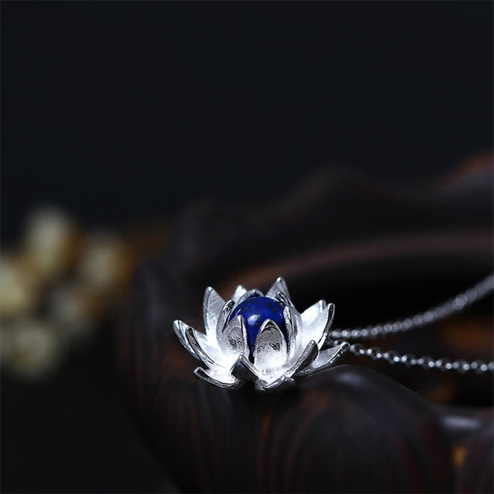 Buddha Stones 925 Sterling Silver Lazurite Lotus Flower Self Care Necklace Pendant - image 4