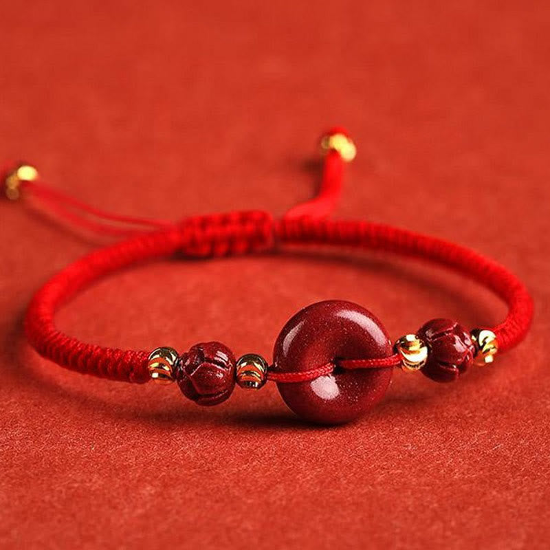 Buddha Stones Handmade Lotus Cinnabar Peace Buckle Blessing Braid Bracelet - Red(Wrist Circumference 14-18cm) - image 10