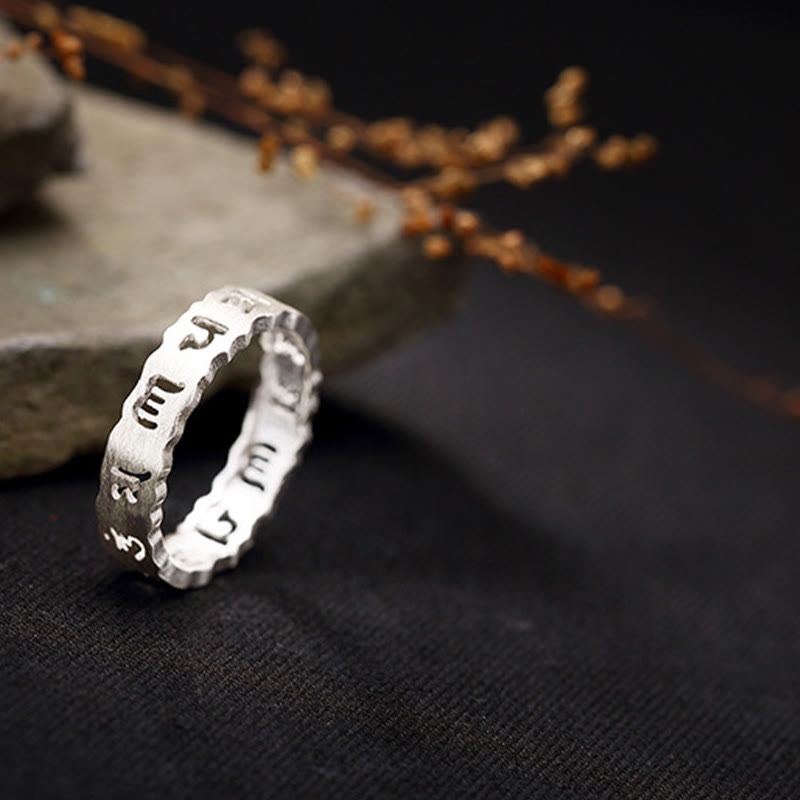 Buddha Stones Tibetan 925 Sterling Silver Om Mani Padme Hum Peace Hollow Ring - image 6