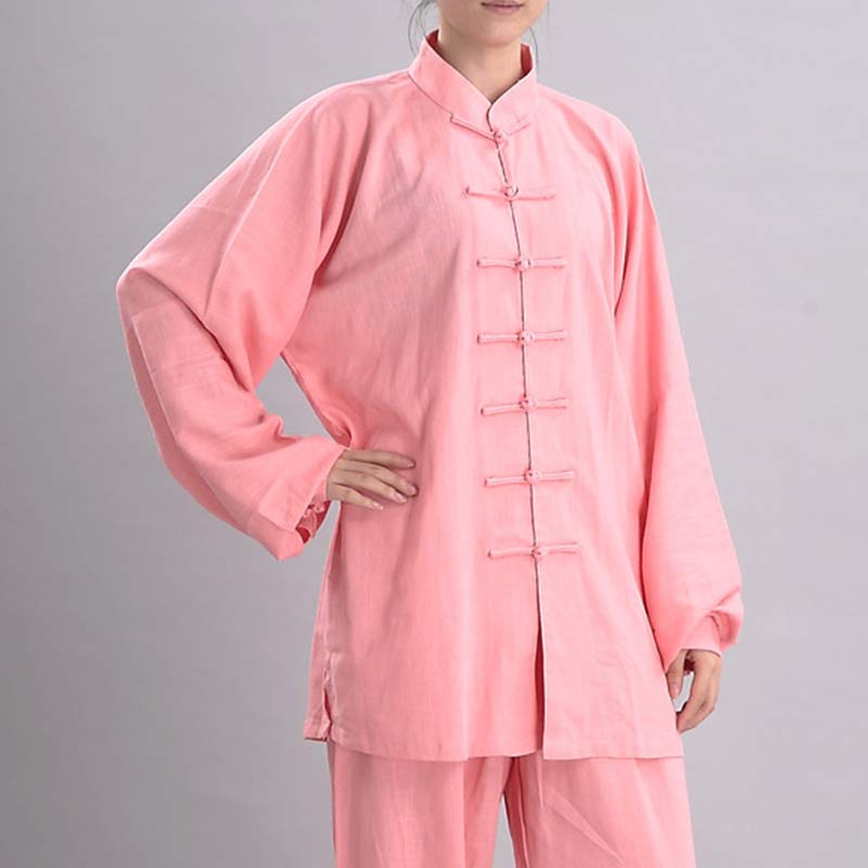 Buddha Stones Meditation Zen Prayer Spiritual Tai Chi Qigong Practice Unisex Embroidery Clothing Set - Pink Long Sleeve - US12，UK/AU16，EU44 (2XL) - image 9