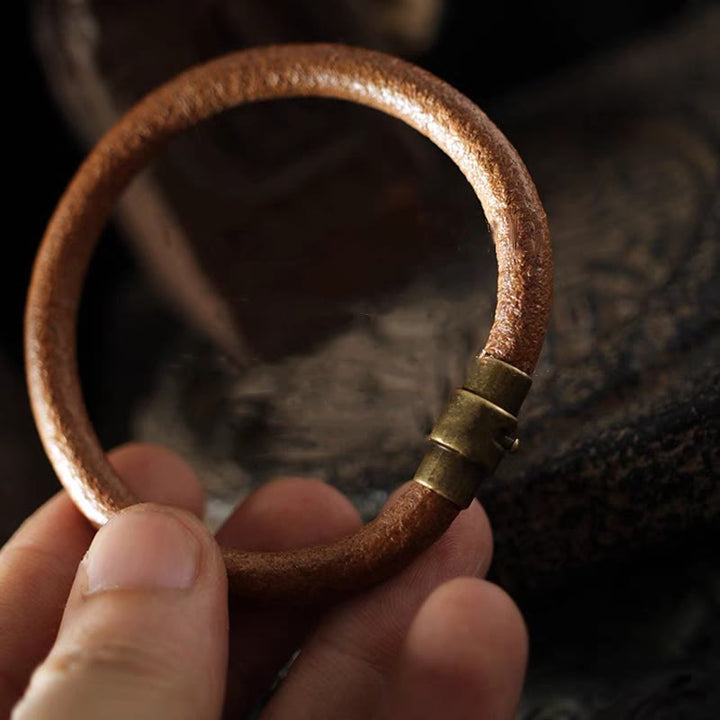Buddha Stones Retro Leather Luck Healing Copper Magnetic Buckle Bracelet - image 4